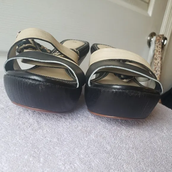 Anthropologie Leifsdottir wedge wooden platform slides woven leather Sandals 9