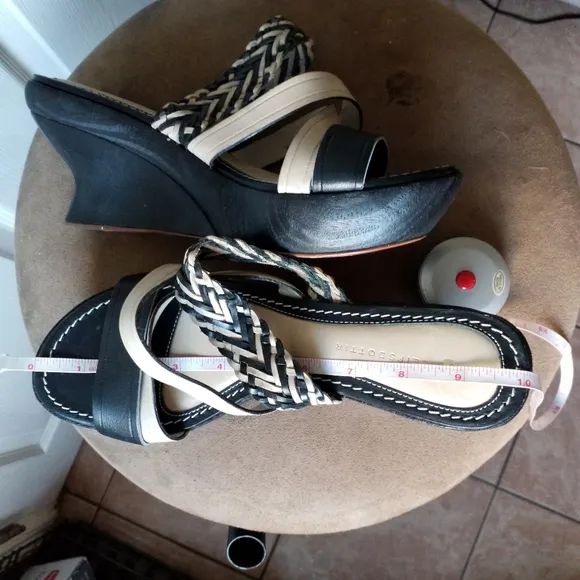 Anthropologie Leifsdottir wedge wooden platform slides woven leather Sandals 9