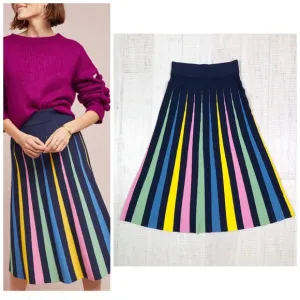 Anthropologie Maeve Rainbow Pleated Contrast Skirt