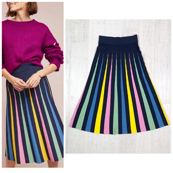 Anthropologie Maeve Rainbow Pleated Contrast Skirt