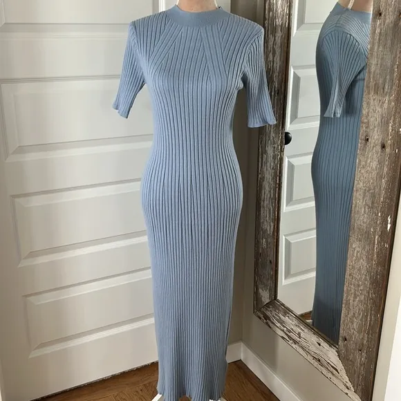 Anthropologie Varley Maeve Long, Short Sleeve Ribbed Knit Dress