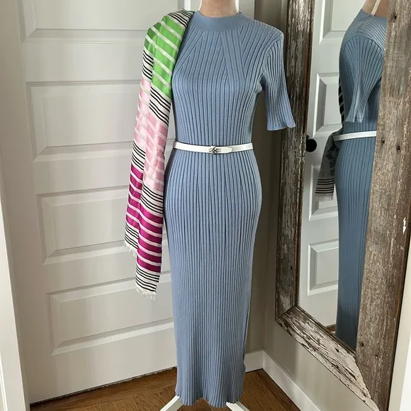 Anthropologie Varley Maeve Long, Short Sleeve Ribbed Knit Dress