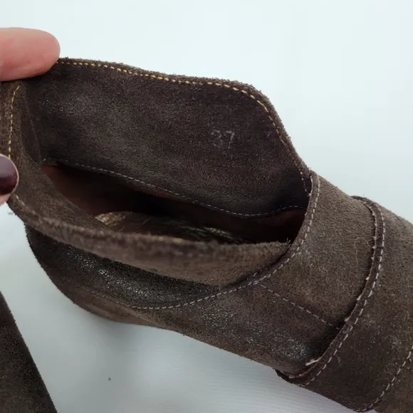Anthropology Daniella Lehavi Shimering Brown Booties Sz 37 Like New Sz 6