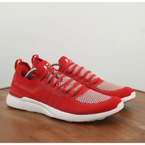 APL Athletic NEW Propulsion Labs Mens Techloom Breeze Knit Sneakers Red Metallic