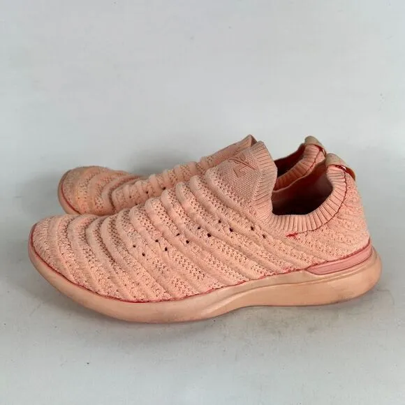 APL Techloom Wave W Sneakers Women's 8 Peach Knit Athletic Running Shoes 1219XC
