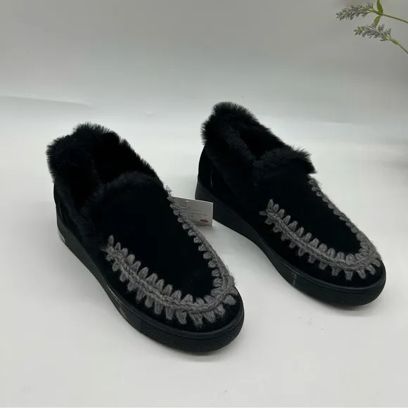 AQUA COLLEGE Women's Albina Waterproof Moccasins faux fur lining black size 7.5