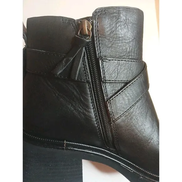Aqua Sofft Boots Sz 9 Jenine Black Leather Chunky Heel Moto Water Resistant