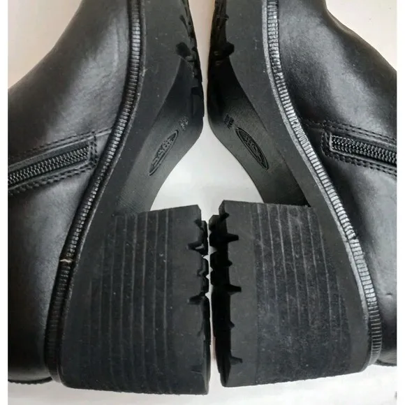Aqua Sofft Boots Sz 9 Jenine Black Leather Chunky Heel Moto Water Resistant