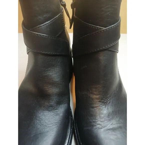 Aqua Sofft Boots Sz 9 Jenine Black Leather Chunky Heel Moto Water Resistant