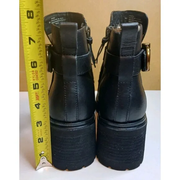 Aqua Sofft Boots Sz 9 Jenine Black Leather Chunky Heel Moto Water Resistant