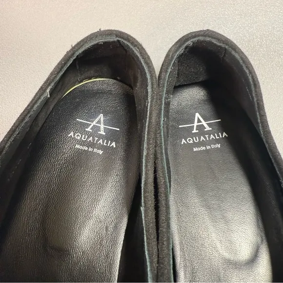 Aquatalia Revy Black Dress Suede Slip-On Flat Loafers