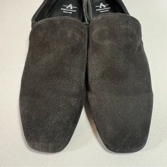 Aquatalia Revy Black Dress Suede Slip-On Flat Loafers
