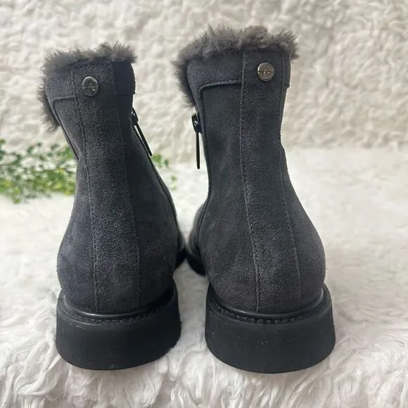 AQUATALIA Women’s Gray Suede Ankle Boots Side Zip Fur lined comfy size 9