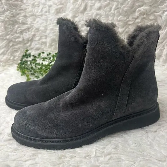AQUATALIA Women’s Gray Suede Ankle Boots Side Zip Fur lined comfy size 9