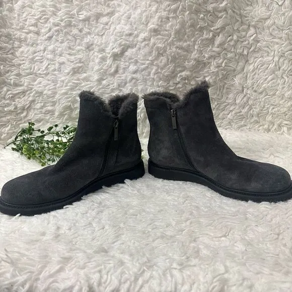 AQUATALIA Women’s Gray Suede Ankle Boots Side Zip Fur lined comfy size 9
