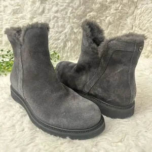 AQUATALIA Women’s Gray Suede Ankle Boots Side Zip Fur lined comfy size 9