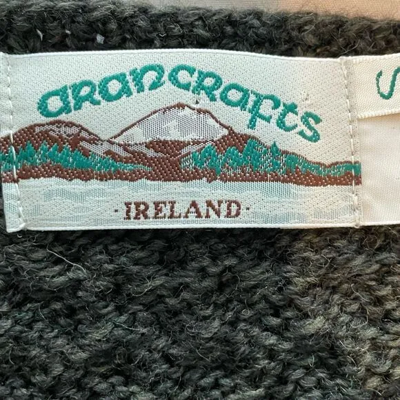 Aran Crafts Ireland Cable Knit Cardigan Sweater Green Merino Wool Button Front L