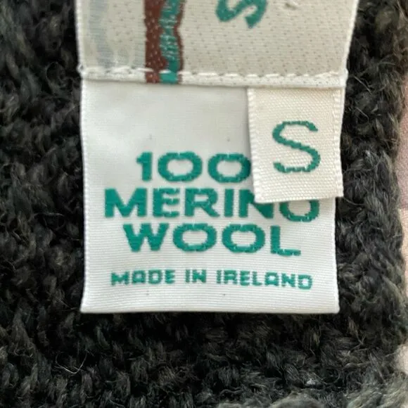 Aran Crafts Ireland Cable Knit Cardigan Sweater Green Merino Wool Button Front L