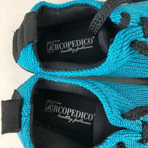 Arcopedico NWOT Women's Size 39 (8-8.5) LS Turquoise Blue Knit Lace-Up Shoes