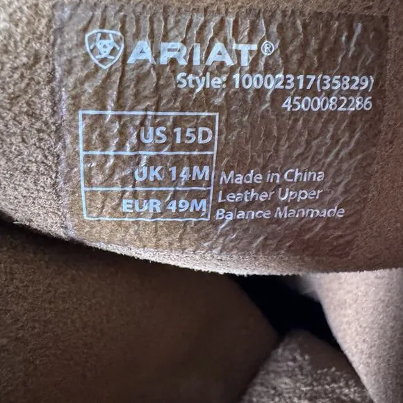 Ariat Brown Rambler Pull-On Square Toe Men's Boots Size 15D