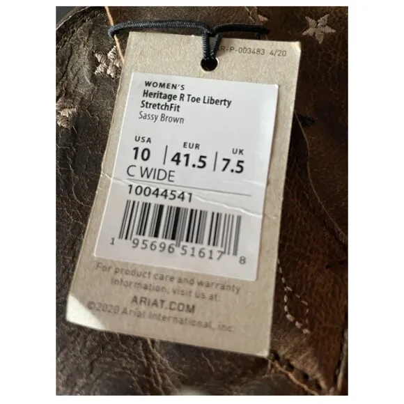 Ariat Heritage R Toe Liberty Stretch Fit Boots Women’s Size 10W Brown Western