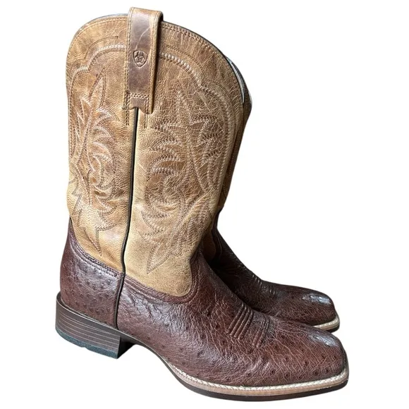 Ariat Men’s Night Life Ultra Ostrich Western Square Toe Boots Antique Tabac, 12