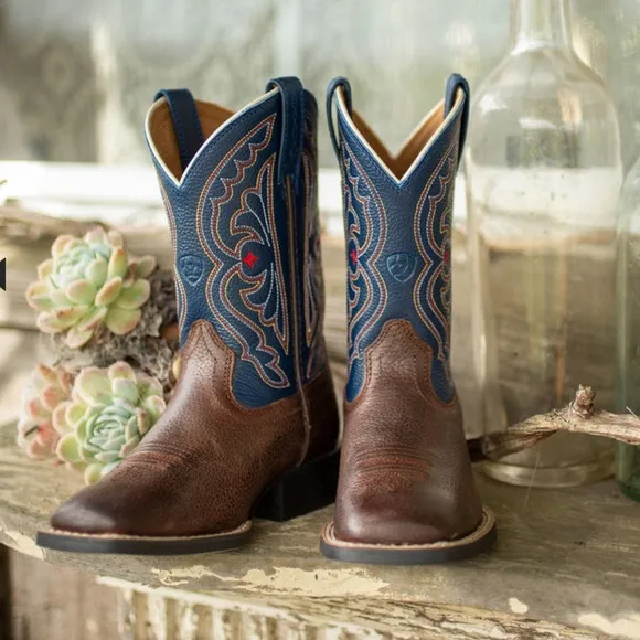 Ariat Quickdraw Western Boot Blue and Brown Leather Cowboy Boots