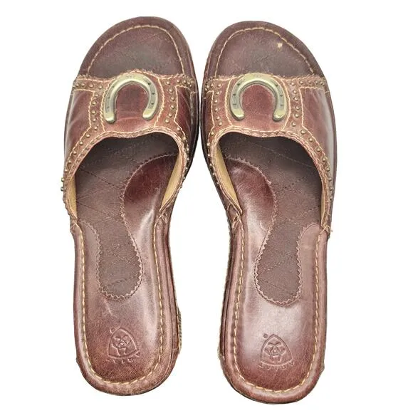 Ariat | Women | Casey Leather Wedge Platform Horseshoe Slides | US 8 B