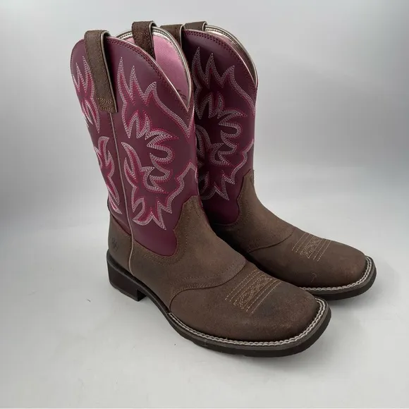 Ariat Women’s Delilah-SZ 7.5B -Java/Burgundy 10” Western Cowgirl Boots