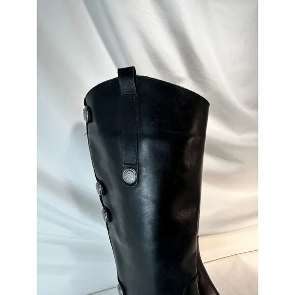 Arturo Chiang Black Riding Boots Leather Silver Button Embellished Pull On 7.5