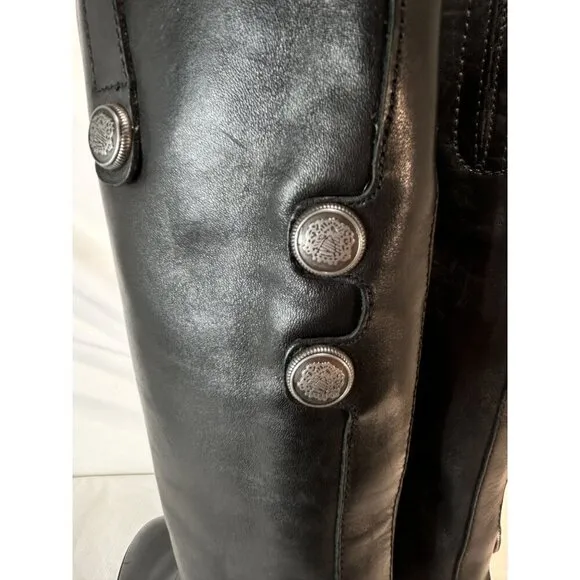 Arturo Chiang Black Riding Boots Leather Silver Button Embellished Pull On 7.5