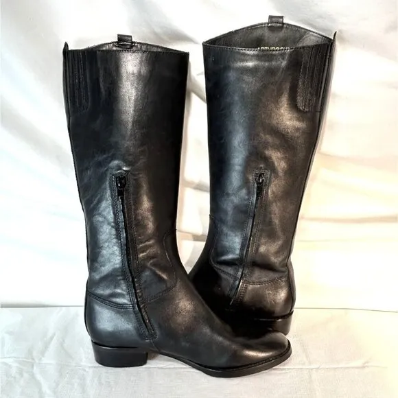 Arturo Chiang Black Riding Boots Leather Silver Button Embellished Pull On 7.5