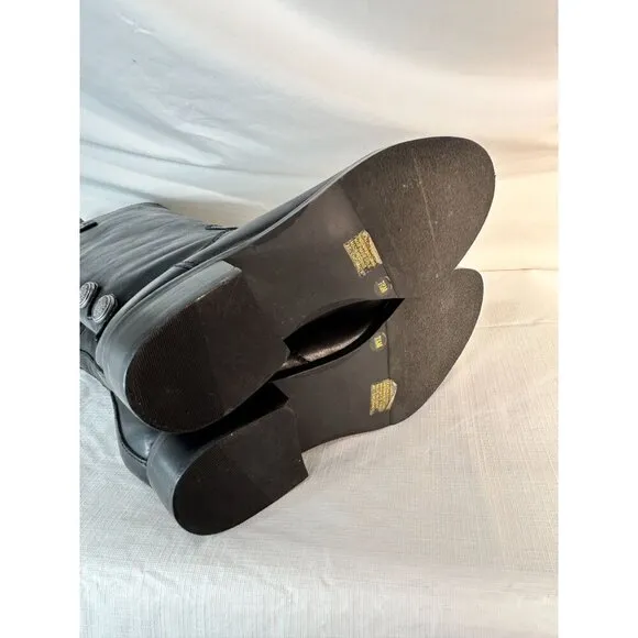 Arturo Chiang Black Riding Boots Leather Silver Button Embellished Pull On 7.5