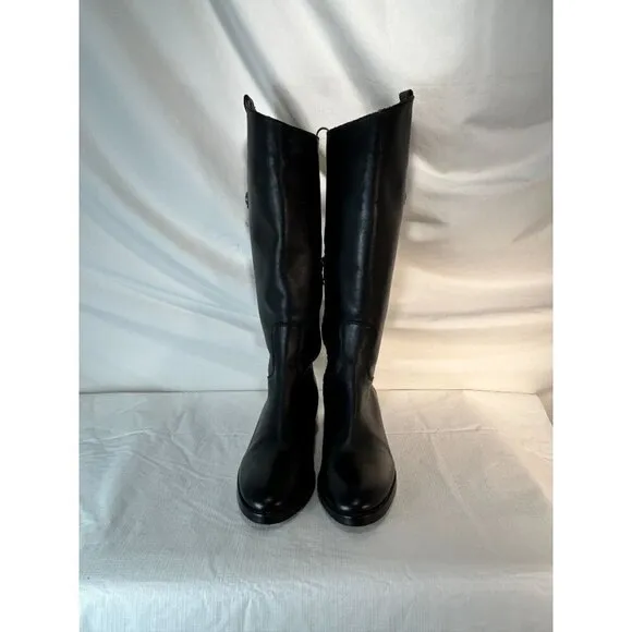 Arturo Chiang Black Riding Boots Leather Silver Button Embellished Pull On 7.5