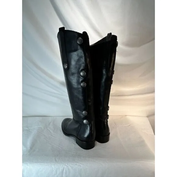 Arturo Chiang Black Riding Boots Leather Silver Button Embellished Pull On 7.5