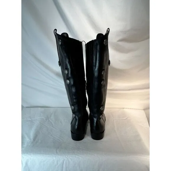 Arturo Chiang Black Riding Boots Leather Silver Button Embellished Pull On 7.5