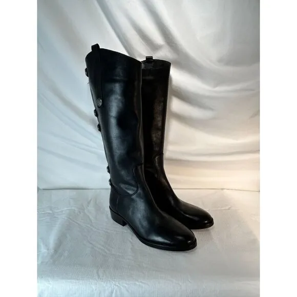 Arturo Chiang Black Riding Boots Leather Silver Button Embellished Pull On 7.5