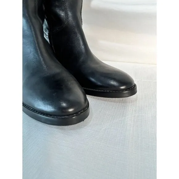 Arturo Chiang Black Riding Boots Leather Silver Button Embellished Pull On 7.5