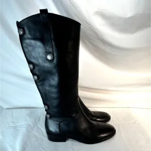 Arturo Chiang Black Riding Boots Leather Silver Button Embellished Pull On 7.5