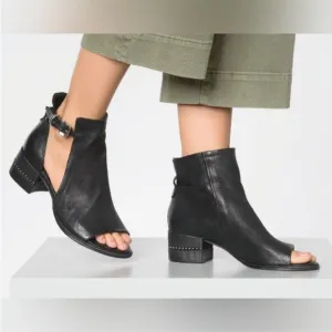 A.S.98 Morgan Leather Studded Strap Buckle Black Bootie Sandals