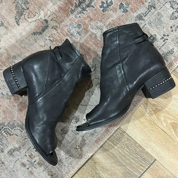 A.S.98 Morgan Leather Studded Strap Buckle Black Bootie Sandals
