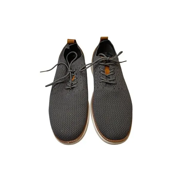 Athlefit Mens Casual Knit Sneakers Size 9 Gray &amp; Brown With Faux Leather Accent