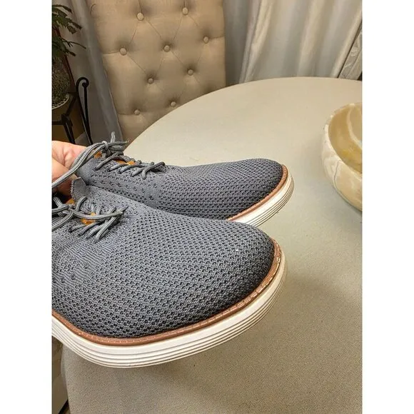 Athlefit Mens Casual Knit Sneakers Size 9 Gray &amp; Brown With Faux Leather Accent
