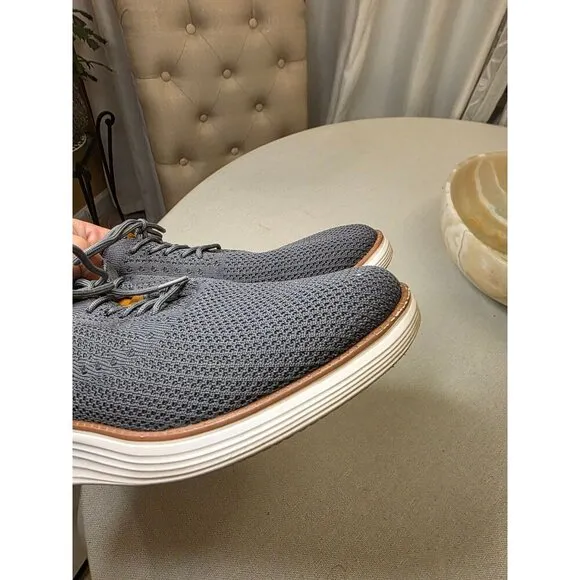 Athlefit Mens Casual Knit Sneakers Size 9 Gray &amp; Brown With Faux Leather Accent