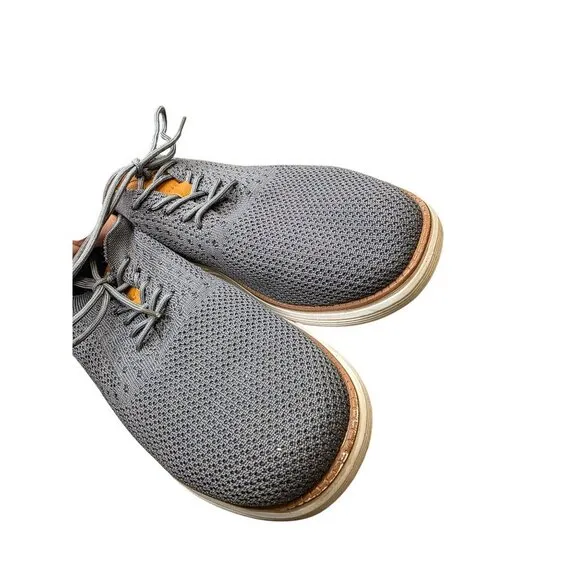 Athlefit Mens Casual Knit Sneakers Size 9 Gray &amp; Brown With Faux Leather Accent