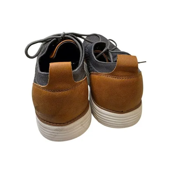 Athlefit Mens Casual Knit Sneakers Size 9 Gray &amp; Brown With Faux Leather Accent