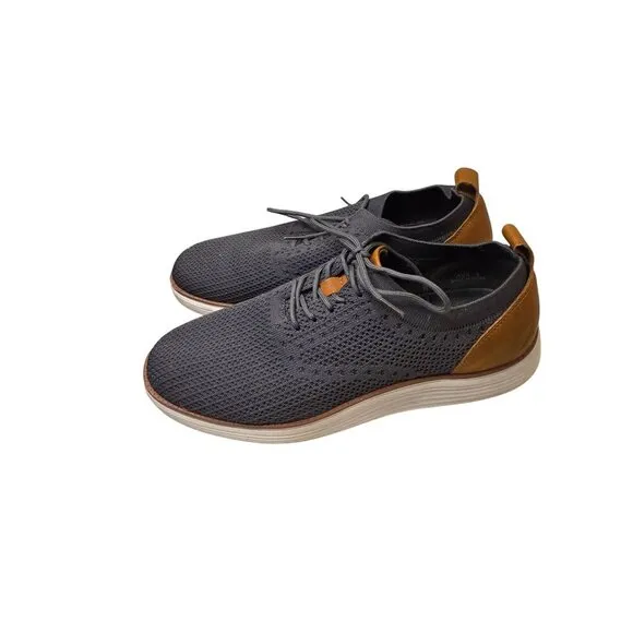 Athlefit Mens Casual Knit Sneakers Size 9 Gray &amp; Brown With Faux Leather Accent