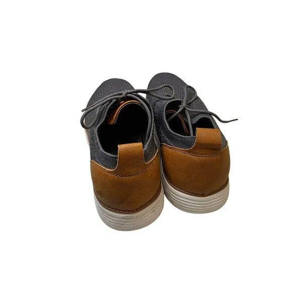 Athlefit Mens Casual Knit Sneakers Size 9 Gray &amp; Brown With Faux Leather Accent