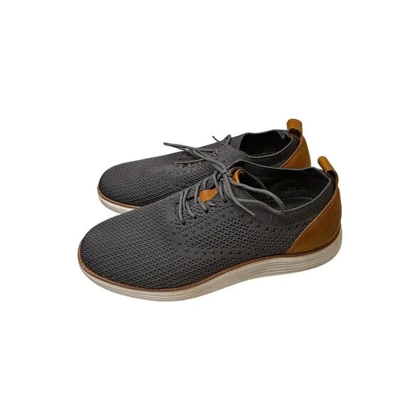 Athlefit Mens Casual Knit Sneakers Size 9 Gray &amp; Brown With Faux Leather Accent