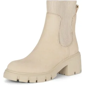 Athlefit Women's Chelsea Boots Apricot Suede Ankle Boots Lug Sole Chunky Booties